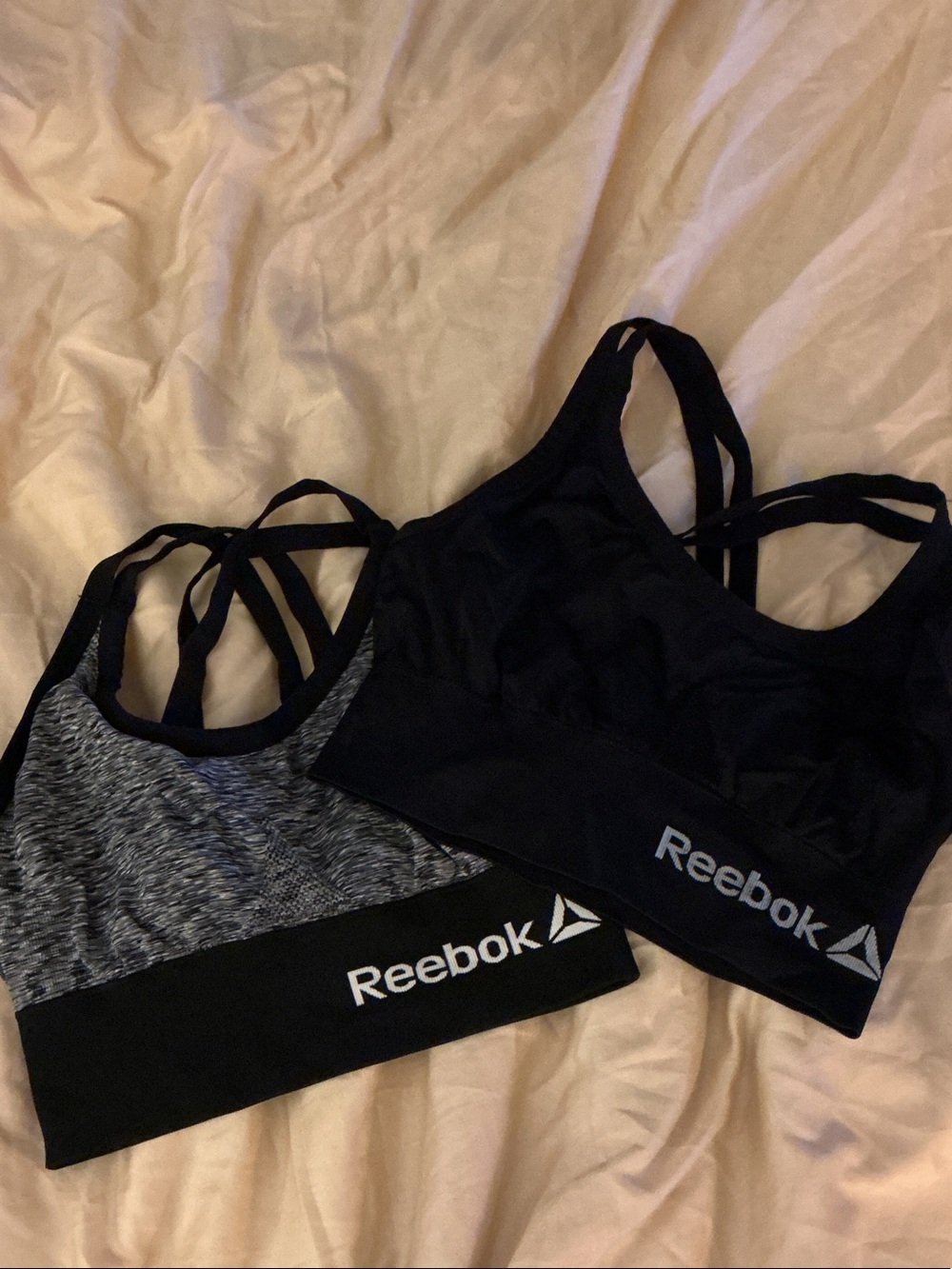 Reebok Women's Strappy Low-Impact Sports Bras — Black & Gray Heather